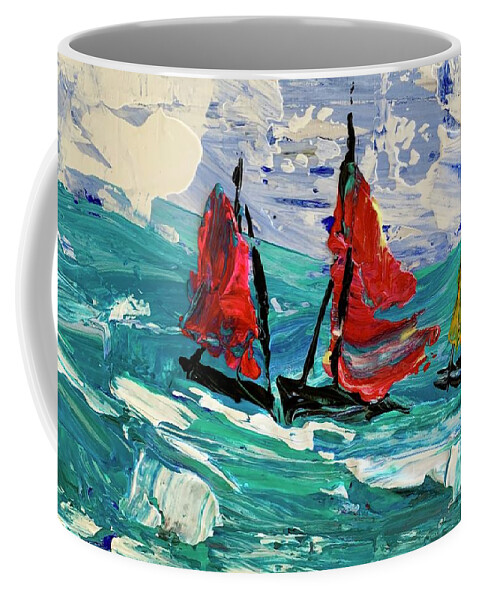 Boat Coffee Mug featuring the painting Uncharted Waters 3 by Sherry Harradence