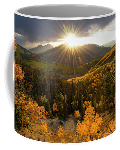 Colorado Coffee Mug featuring the photograph Uncompahgre Sunburst Panorama by Aaron Spong