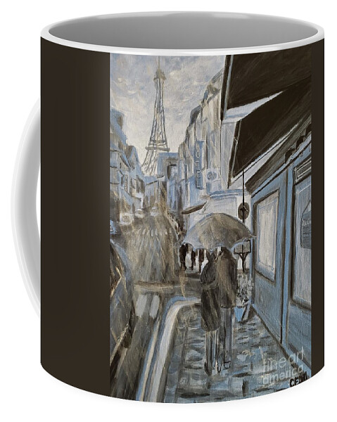 Paris Coffee Mug featuring the painting Under min paraply skal jeg holde rundt deg by C E Dill
