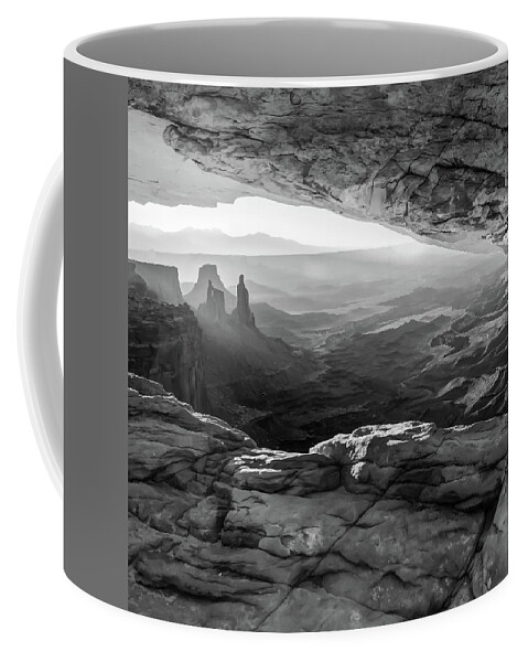 America Coffee Mug featuring the photograph Under the Mesa Arch Canyonlands - Moab Utah - Square Format - Black and White by Gregory Ballos