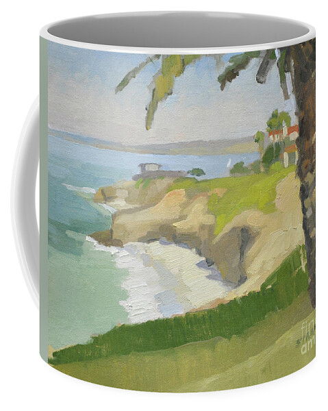 Wedding Bowl Coffee Mug featuring the painting Under the Palm at the Wedding Bowl, La Jolla by Paul Strahm