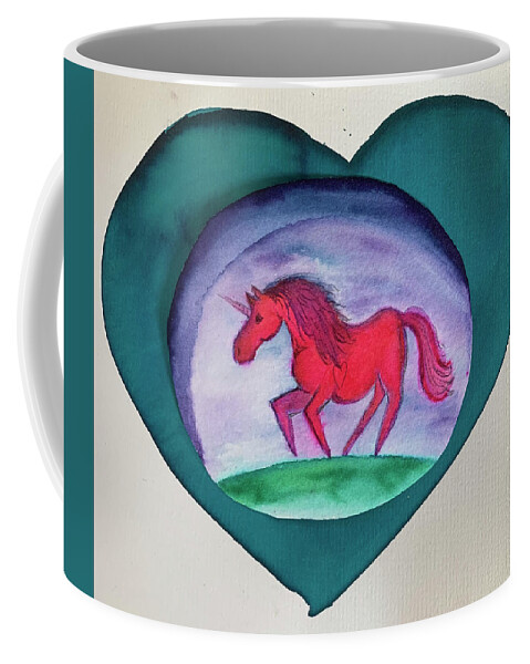 Unicorn Coffee Mug featuring the painting Unicorn Heart Magic by Sandy Rakowitz