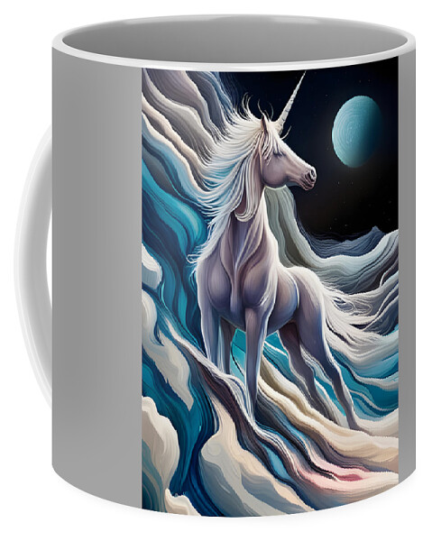 Unicorn Coffee Mug featuring the digital art Unicorn On The Moon by Jason Denis