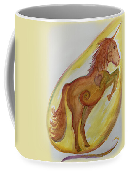 Unicorn Coffee Mug featuring the painting Unicorn Rearing by Sandy Rakowitz