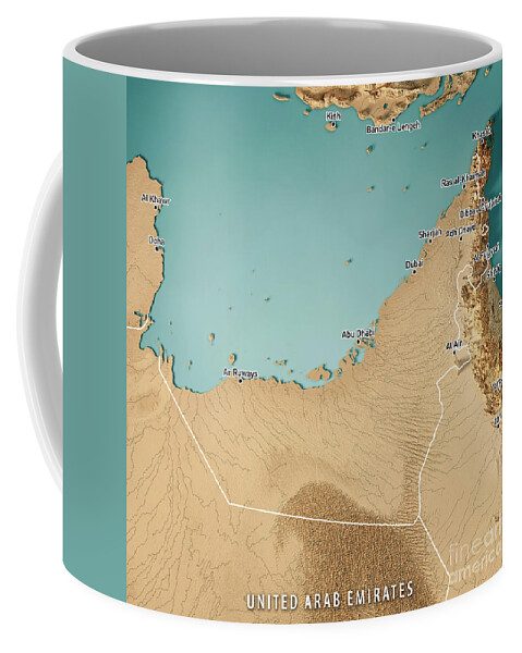 United Arab Emirates Coffee Mug featuring the digital art United Arab Emirates 3D Render Topographic Map Color Border Citi by Frank Ramspott