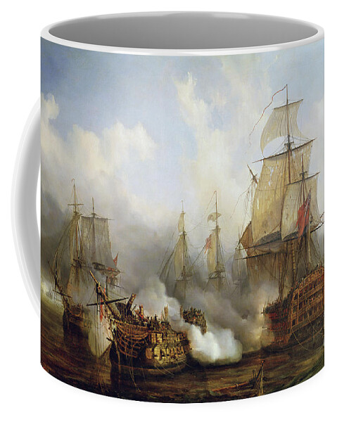 The Coffee Mug featuring the painting Unknown title Sea Battle by Auguste Etienne Francois Mayer