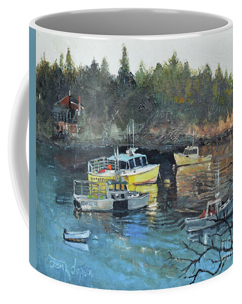  Coffee Mug featuring the painting Unpredictable Birch Harbor by Jan Dappen