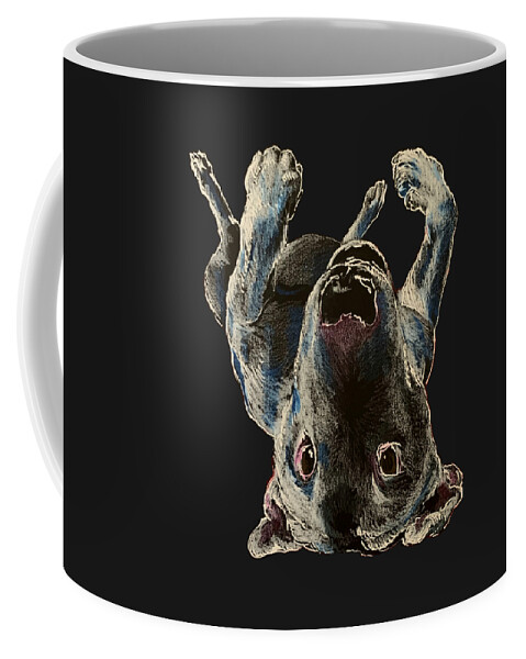 Dog Coffee Mug featuring the drawing Upside Down Creeper by Jindra Noewi