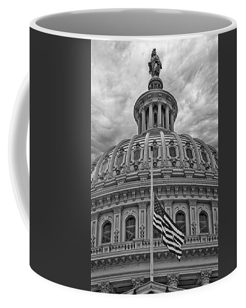 Us Capitol Building Coffee Mug featuring the photograph US Capitol Dome II BW by Susan Candelario