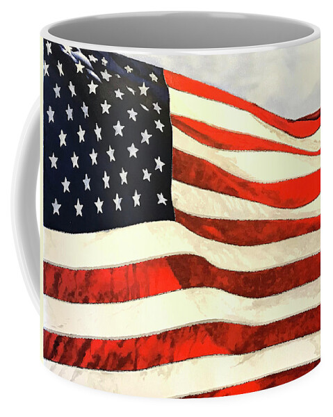 Mask Coffee Mug featuring the painting US Flag by Guido Borelli