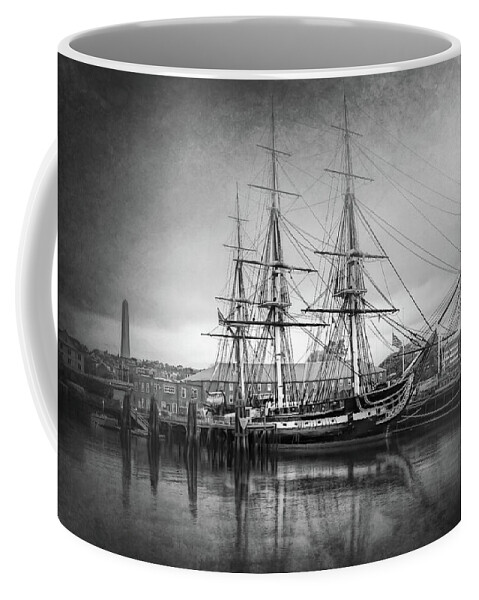 Boston Coffee Mug featuring the photograph USS Constitution Boston Black and White by Carol Japp