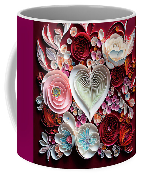 Valentines Coffee Mug featuring the digital art Valentines Day Hearts and Flowers by Peggy Collins