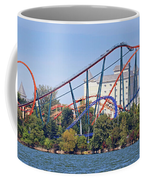 Cedar Point Coffee Mug featuring the photograph Valravn and the Hotel Breakers Cedar Point 0475 by Jack Schultz
