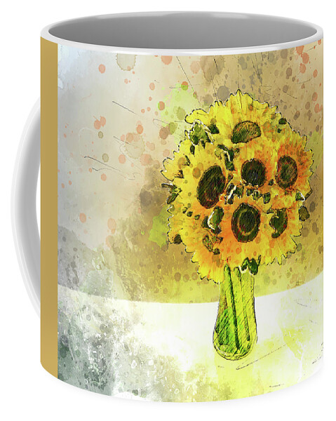 Vase Of Sunflowers Coffee Mug featuring the mixed media Vase of Sunflowers by Pheasant Run Gallery