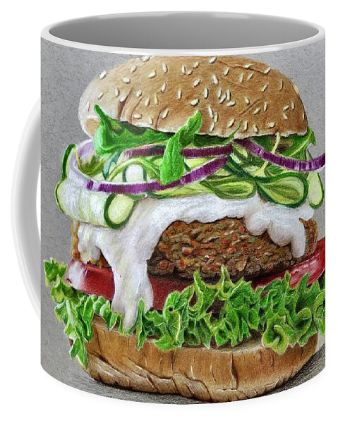 Vegan Coffee Mug featuring the drawing Vegan Burger by Marlene Little