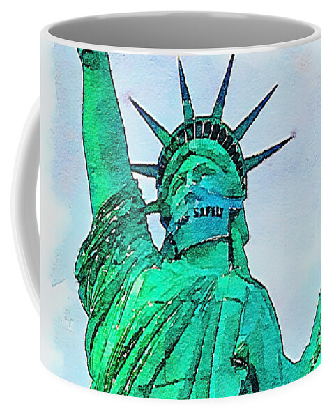 Statue Of Liberty Coffee Mug featuring the mixed media Vegas Safely - Statue of Liberty by Tatiana Travelways