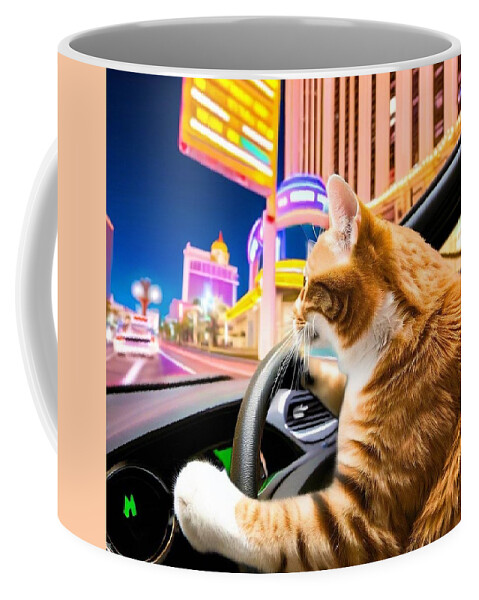Cat Coffee Mug featuring the digital art Vegas Trip by Cats In Places