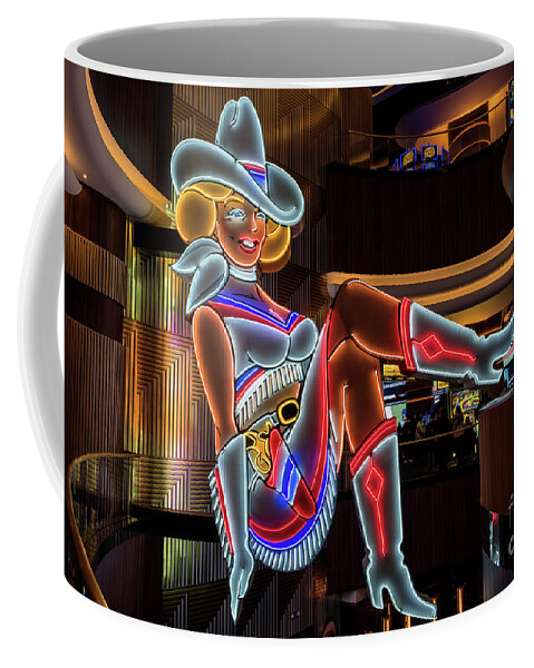 Vegas Vickie Coffee Mug featuring the photograph Vegas Vickie Profile Neon Sign Full by Aloha Art