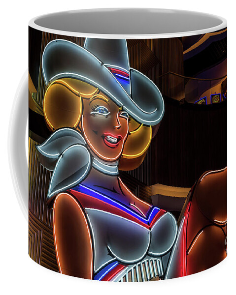 Vegas Vickie Coffee Mug featuring the photograph Vegas Vickie Profile Neon Sign Macro 2 by Aloha Art