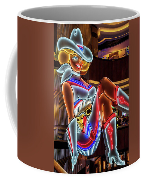 Vegas Vickie Coffee Mug featuring the photograph Vegas Vickie Profile Neon Sign Portrait by Aloha Art