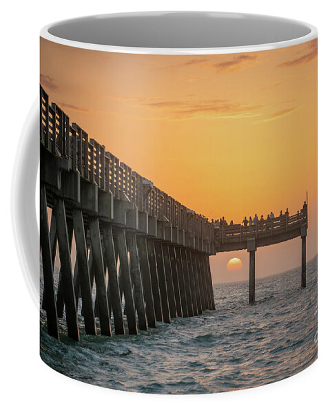 Caspersen Beach Coffee Mug featuring the photograph Venice Fishing Pier Framing the Sun, Florida by Liesl Walsh