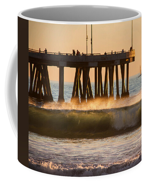 Venice Beach Coffee Mug featuring the photograph Venice Pier Wave by Chris Goldberg