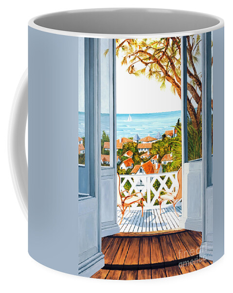 Large Prints Coffee Mug featuring the painting VERANDA VIEW -print -wider format by Mary Grden