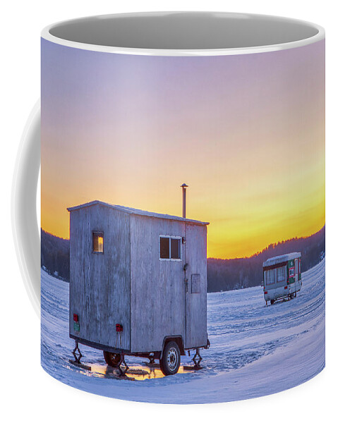 Ice Fishing Houses Coffee Mug featuring the photograph Vermont Lake Fairlee Ice Fishing Houses by Juergen Roth