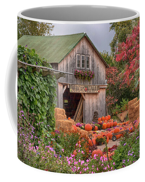 Hudak's Coffee Mug featuring the photograph Vermont pumpkins and autumn flowers by Jeff Folger