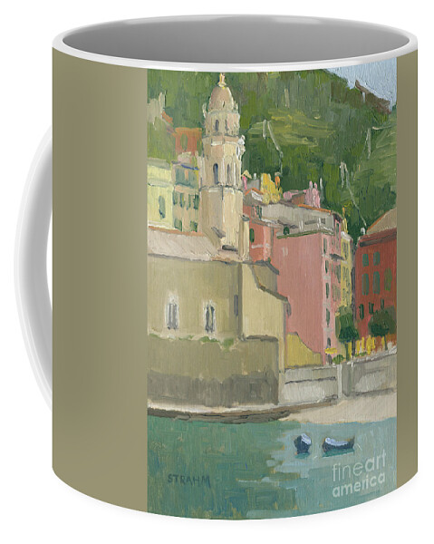 Vernazza Coffee Mug featuring the painting Vernazza Harbor, Italy by Paul Strahm