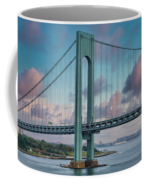 Verrazano Narrows Coffee Mug featuring the photograph Verrazano Bridge Support by Darryl Brooks