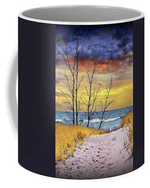 Art Coffee Mug featuring the photograph Vertical Photo of a Beach at Sunset on Lake Michigan by Randall Nyhof