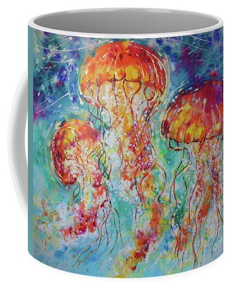  Coffee Mug featuring the painting Vibrant Jellyfish by Jyotika Shroff