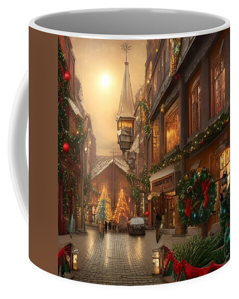Christmas Coffee Mug featuring the digital art Victorian Christmas Scene by Katrina Gunn
