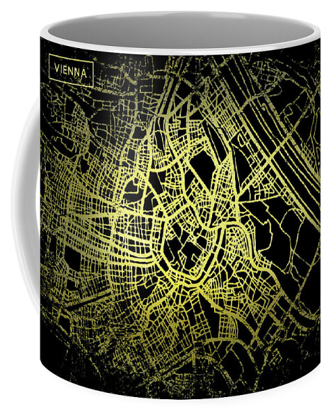 Map Coffee Mug featuring the digital art Vienna Map in Gold and Black by Sambel Pedes