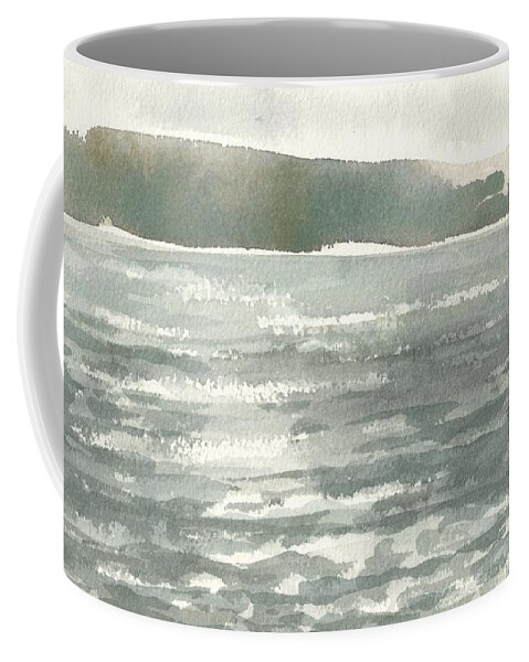 Lanesund Coffee Mug featuring the painting View against the sun over Hafstensfjord - motljus, a clean cut by Marica Ohlsson