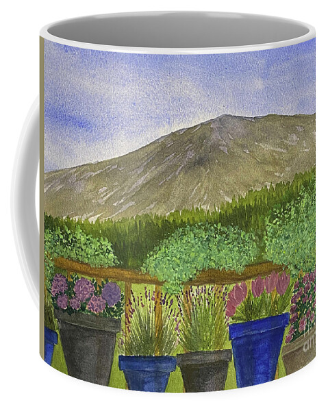 Tiger Mountain Coffee Mug featuring the mixed media View from a Porch by Lisa Neuman