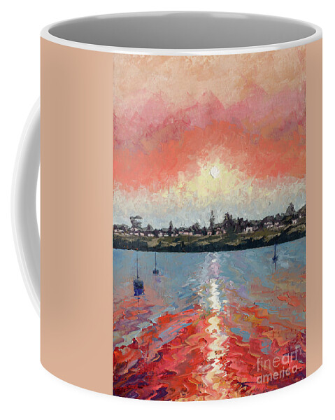 Seascape Coffee Mug featuring the painting View from Stagnaro's, Santa Cruz Wharf by PJ Kirk