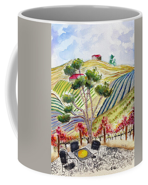 View Coffee Mug featuring the painting View from the patio at Gershon Bachus Vintners by Roxy Rich