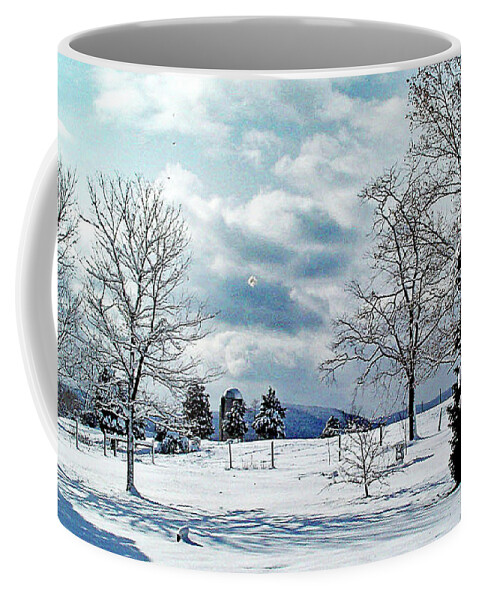 Snow Coffee Mug featuring the digital art View in Welsh Run, Pennsylvania by Nancy Olivia Hoffmann