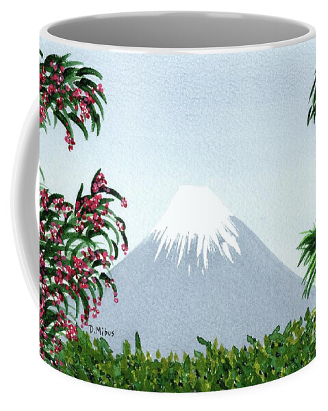 Japan Icon Coffee Mug featuring the painting View of Distant Mount Fuji by Donna Mibus