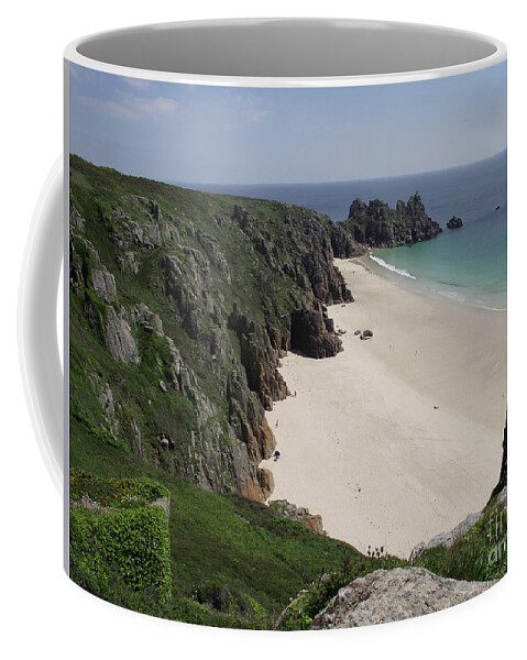 Beach Coffee Mug featuring the photograph View of Porthcurno Cove by Jayne Wilson