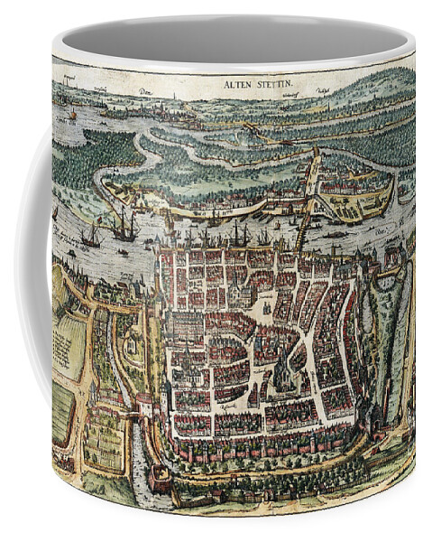 1588 Coffee Mug featuring the drawing View Of Szczecin, 1588 by Georg Braun and Franz Hogenberg