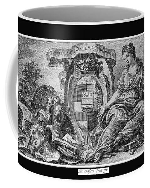 Vignette With Shield Of Arms Coffee Mug featuring the painting Vignette With Shield of Arms and an Allegory for the Arts by Engraver Pierre Philippe Choffard by Rolando Burbon