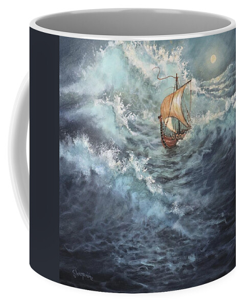 Vikings Coffee Mug featuring the painting Viking Longship by Tom Shropshire