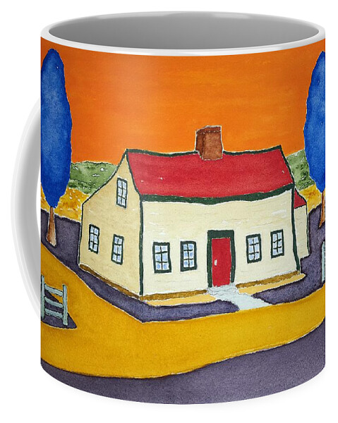 Watercolor Coffee Mug featuring the painting Vincent's Farmhouse by John Klobucher