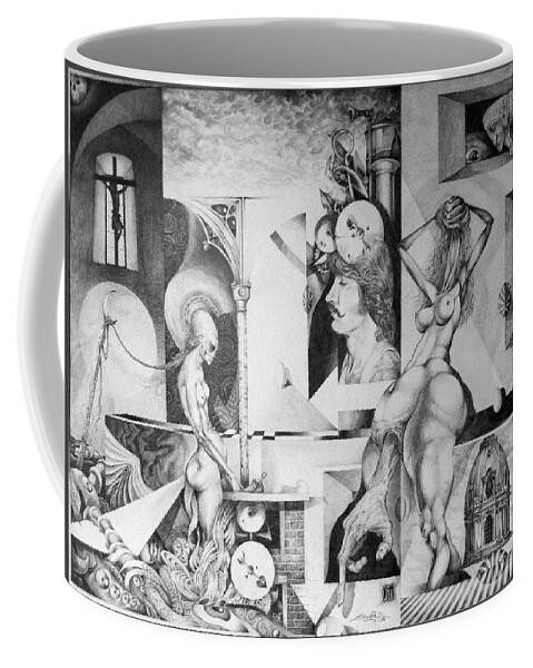 Surrealism Coffee Mug featuring the drawing Vindobona Altarpiece I by Otto Rapp