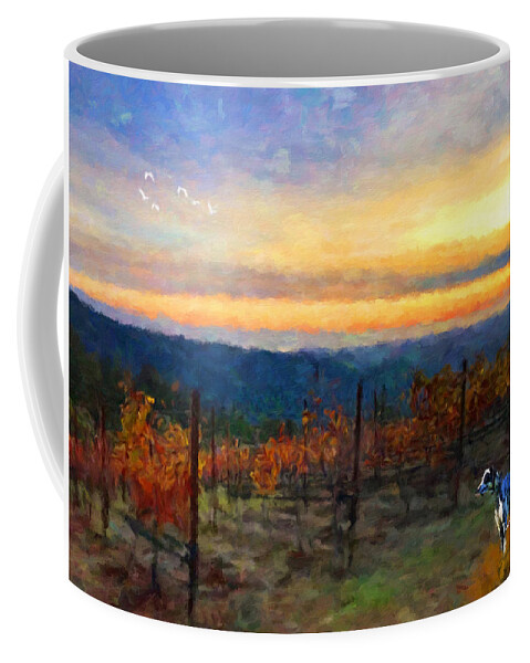 Landscape Coffee Mug featuring the painting Vineyard Sunset, California by Trask Ferrero