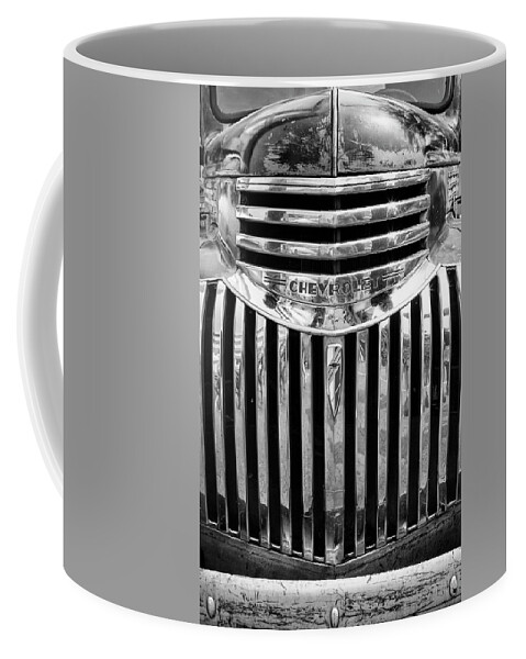 Chev Coffee Mug featuring the photograph Vintage Chev Half Ton Black And White by Theresa Tahara