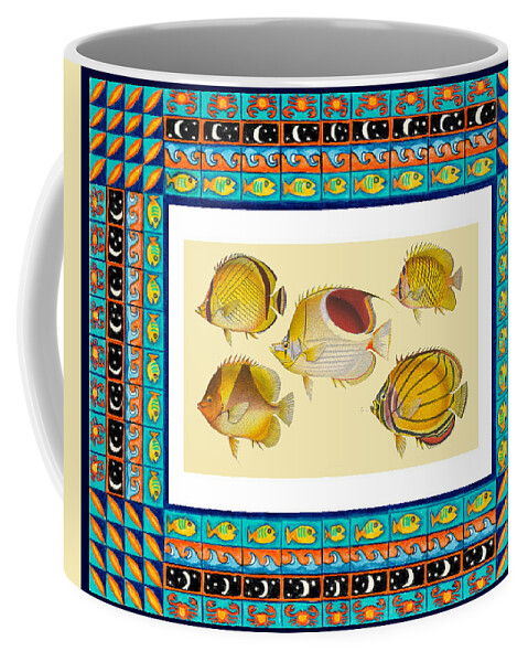 Vintage Fish Coffee Mug featuring the drawing Vintage fish in decorative frame by Lorena Cassady